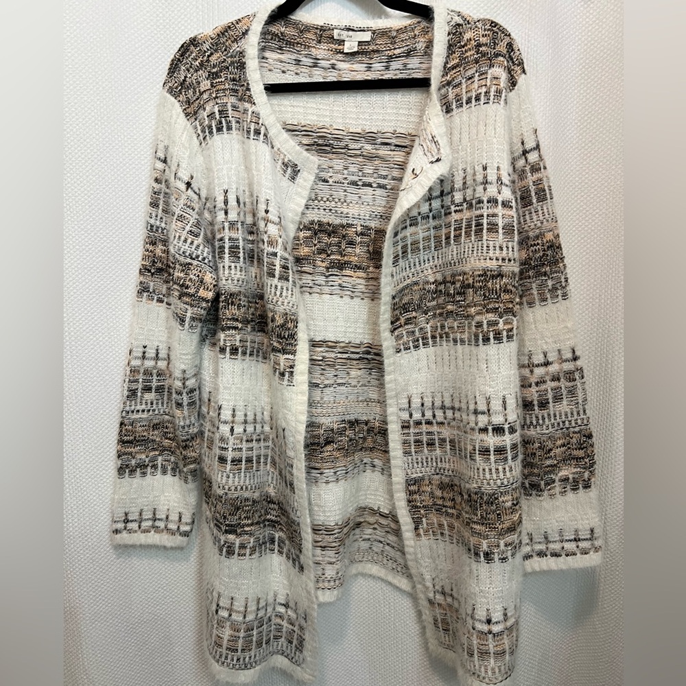 Women's Cream and Brown Patterned Sweater